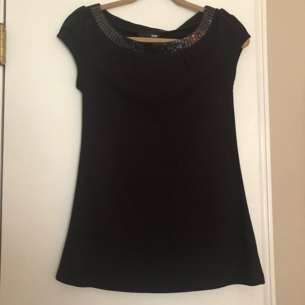 Black top with sequin trim